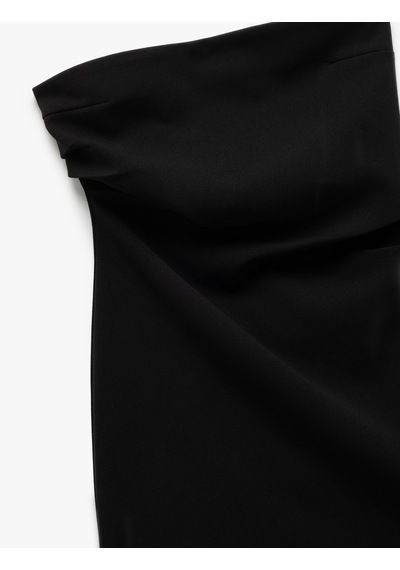 Koton Scuba Krep Kumaş Drape Detaylı Mini Straplez Elbise Siyah 5sak80037ek Siyah