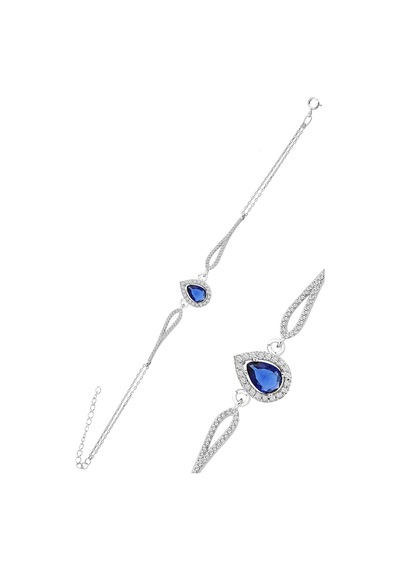 Gümüş Rodyumlu Safir Zirkon Taşlı Pırlanta Modeli Damla Bileklik