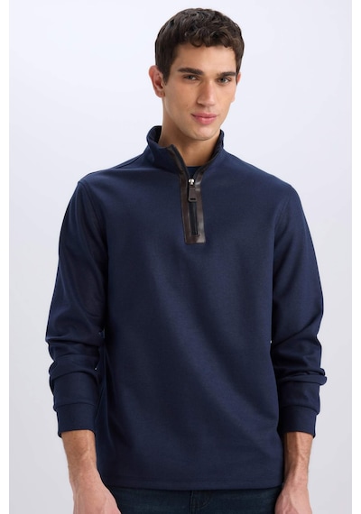 DeFacto Regular Fit Dik Yaka Yarım Fermuarlı Basic Düz Sweatshirt D7226AX25SPNV64