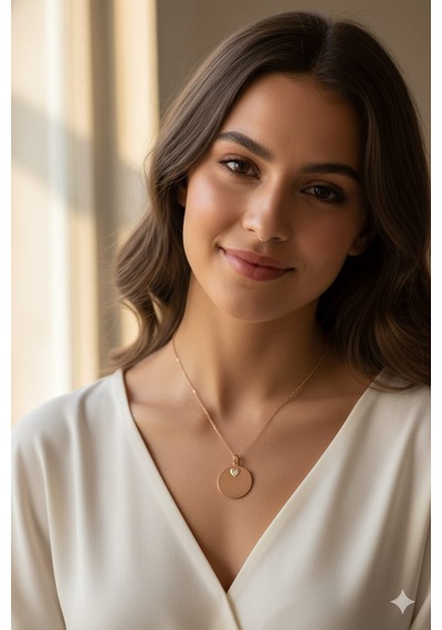 925 Ayar Papatya Silver Zirkon Taşlı Kalp Plaka Kolye.rose.gold.rodaj Gümüş