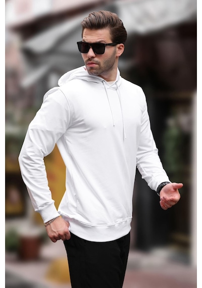 Madmext Beyaz Kapüşonlu Erkek Sweatshirt 7069 Beyaz