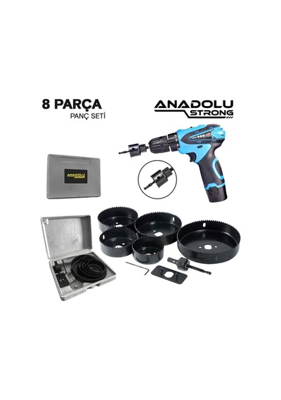 8 Parça Büyük Boy Panç Seti Ahşap Buat Kartonpiyer Alçıpan Delik Açma Oyuk Açma