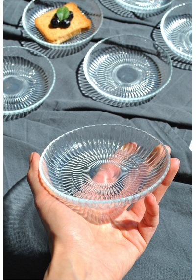6'lı Cam Kase Mini Kahvaltılık Çerezlik Meze Tabağı 12 Cm İkramlık- Majestik Şeffaf