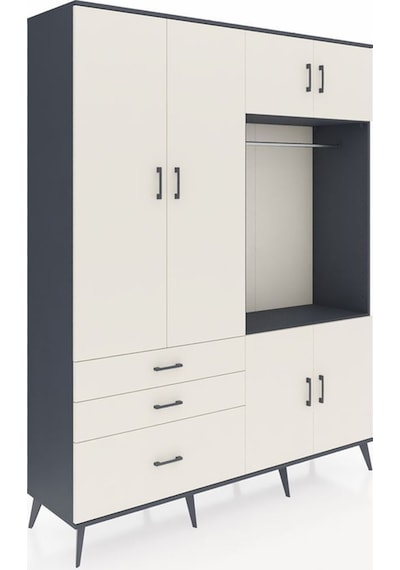 Hyperion Gardrop 7 Raflı 3 Çekmeceli Tek Askılı 176x44x221 Antrasit-aytaşı Beyaz Hyperion Gardrop 7 Raflı 3 Çekmeceli Tek Askılı 176x44x221 Antrasit-aytaşı Beyaz