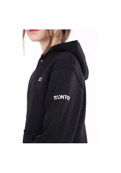Kız Çocuk Oversize Kapüşonlu Cepli Nakış Baskılı Yırtmaçlı Sweatshirt - 3 İplik Şardonlu Siyah Kız Çocuk Oversize Kapüşonlu Cepli Nakış Baskılı Yırtmaçlı Sweatshirt - 3 İplik Şardonlu Siyah