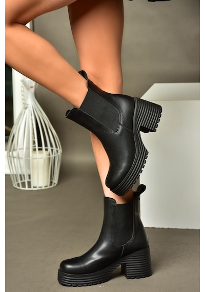 Fox Shoes R996020009 Siyah Kalın Topuklu Kadın Bot Siyah