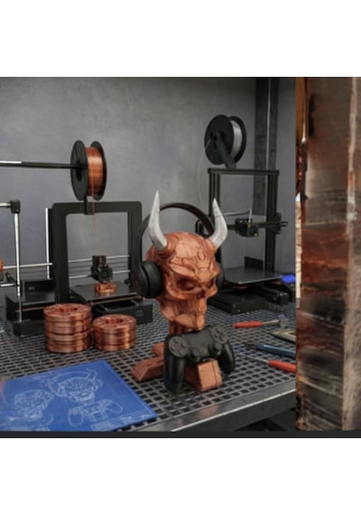 Happy3dworld Siber Kafatası Kulaklık Ve Kumanda Standı, 3d Baskı Bakır-gümüş Metalik