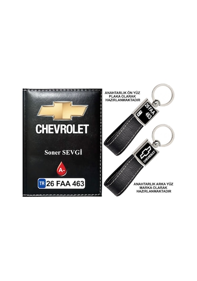Plakanıza Özel Chevrolet Logolu Siyah Ruhsat Kabı Ve Anahtarlık