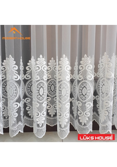 Lüks Tül Perde Brode Işlem Yüksek Kalite Beyaz Rengi Modern House