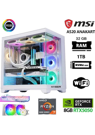 Xaser Delux X08 R7-5700X 32 GB 1 TB SSD RTX5050 Dos Oyuncu Masaüstü Bilgisayarı