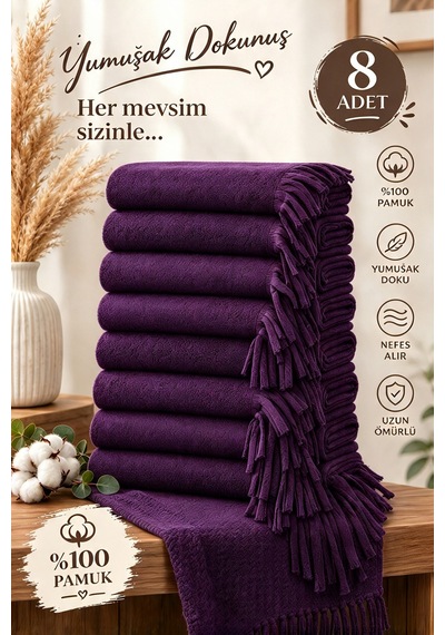 Givoria Unisex Kışlık 8 Li Cafe Restaurant Omuz Şalı Mor Mor
