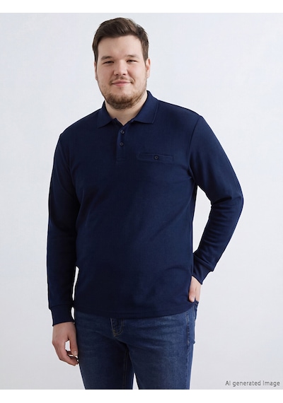 Lcwaıkıkı Classic Lacivert Polo Yaka Uzun Kollu Erkek Sweatshirt