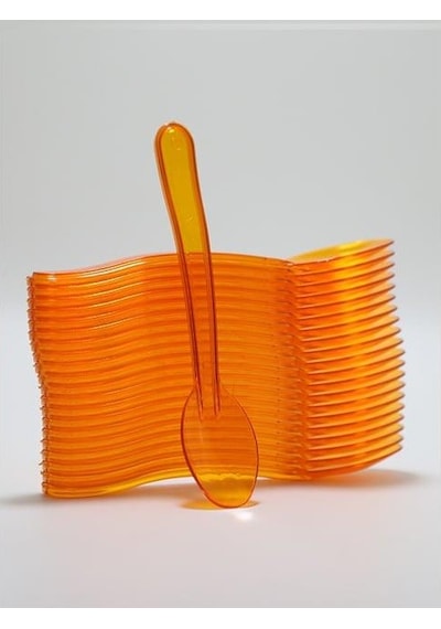 Plastik Şeffaf Turuncu Sup Kaşık - Tatlı Dondurma Kaşığı - 12.5 Cm. - 50 Adetlik Paket Turuncu