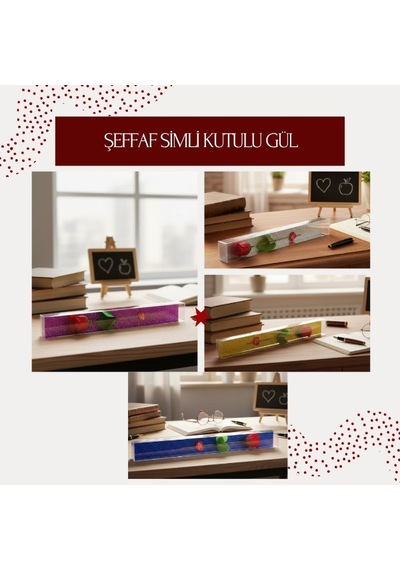 Şeffaf Simli Kutulu Gül - Öğretmenler Günü Hediyesi Çok Renkli