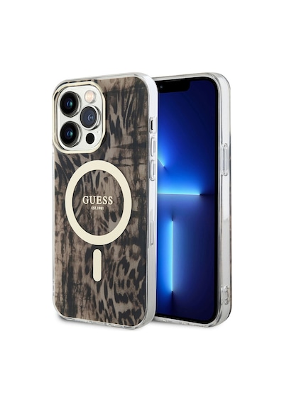 Apple Uyumlu iPhone 14 Pro Kılıf Guess Magsafe Şarj Özellikli Leopar Desenli Kapak