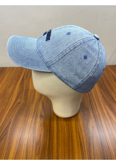 Denim Jean Kot Kumaş Vintage Yıkamalı Unisex Cap Şapka Açık Mavi