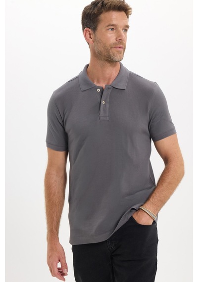 Tudors Erkek Slim Fit Dar Kesim Premium Seri %100 Pamuk Yumuşak Dokulu Merserize Gri Polo Yaka Tişört-50924