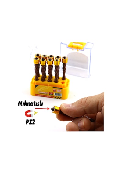 Mıknatıslı Pz2 Bits Uç 10 Adet 65 Mm Renkli Vida Tutucu Sökme Yıldız Matkap Vidalama Ucu S2 Çeliği