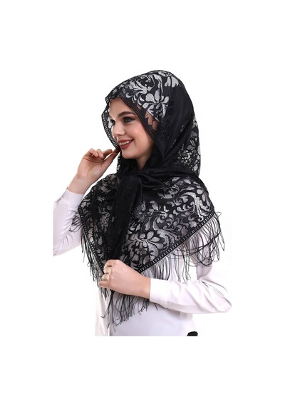Narin Pamuk Tül Şal Siyah-2 60x160