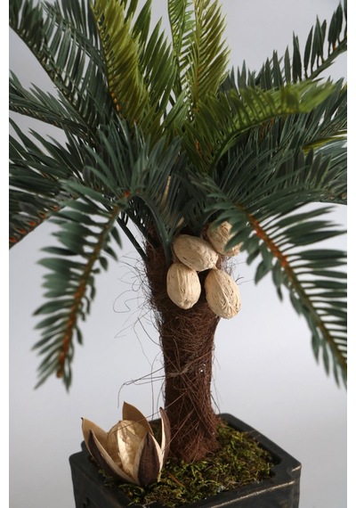 Yapay Çiçek Deposu Vintage Kabartmalı Saksıda Yapay Ananas Sıkas Ağacı 55 Cm