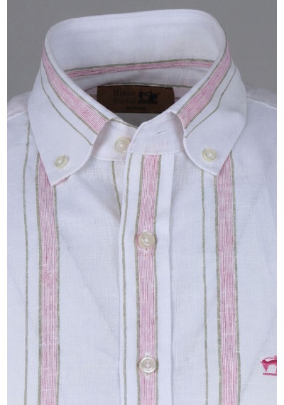 Bisse Pembe Regular Fit Pamuk Keten Uzun Paşa Yaka Gömlek Bsgmktn25329 D29