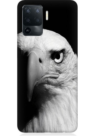 Oppo Reno 5 Lite Uyumlu Siyah Beyaz Kartal Başı Desenli Silikon Kılıf