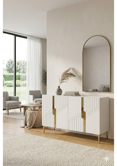 Ka1228bg Evva Konsol Ve Tv Sehpası Beyaz-gold 120cm