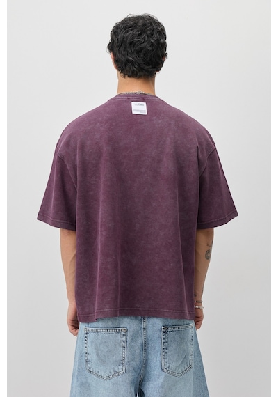 Vamos Oversize Baskılı Tişört V70-184 Bordo