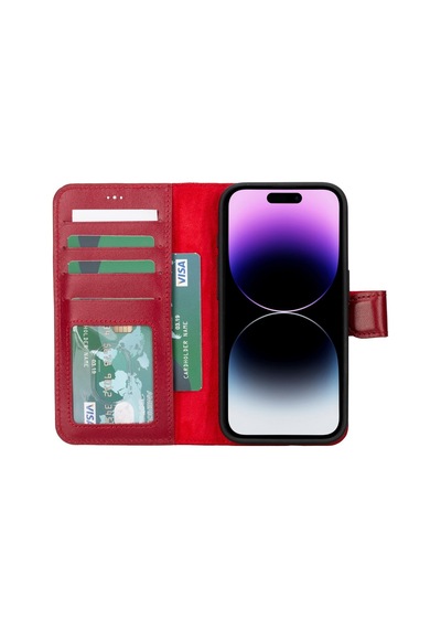 Apple Uyumlu   iPhone 15 Pro Deri Cüzdanlı Kılıf   Mwwn V4ef Kırmızı