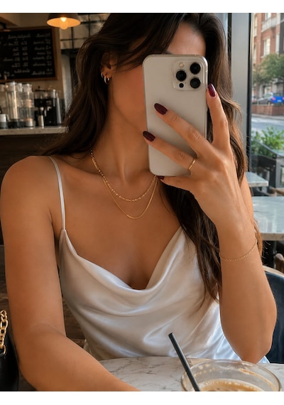 Gold İkili Katman Çelik Kolye Minimal Yılan Zincir & Figaro Zincir 45+5 Cm Altın