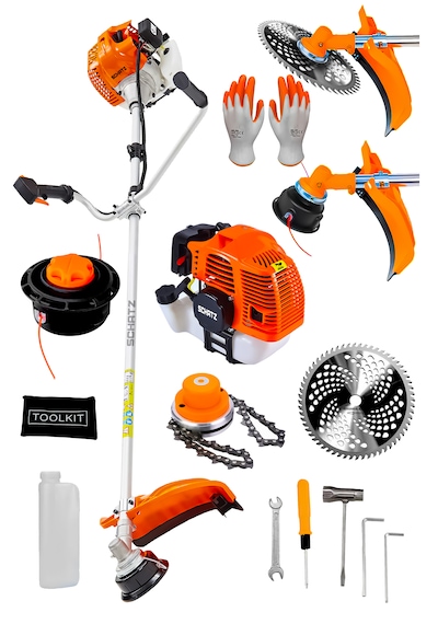 Schatz 5.9 Hp Yan Tipi Benzinli Motorlu Ot Çalı Çim Biçme Tırpanı 11000rpm Turuncu + Canavar Başlık