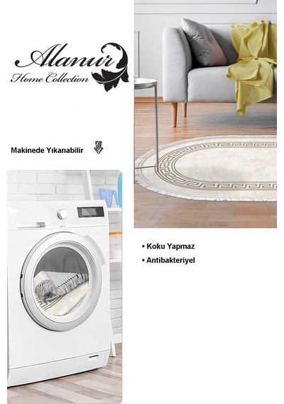 Dekoreko Kaymaz Taban Djt Salon Halısı Trend Saçaklı Oval Modern 626m krem