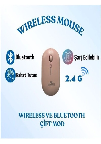 Şarj Edilebilir Kablosuz Mouse Bluetooth + 2.4g Çift Mod -