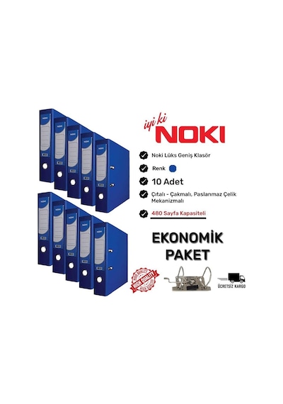 Noki Geniş Klasör Çıtalı Mavi 10'lu Paket