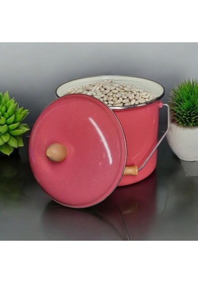 Emaye Yoğurt Tenceresi Emaye Bakraç 20cm 5lt Kırmızı Kırmızı