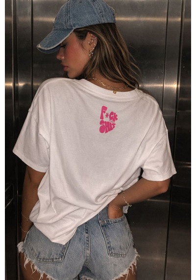 Yolo Street Fck This Baskılı Oversize Beyaz Tişört Y2k Kadın Streetwear T-shirt Beyaz