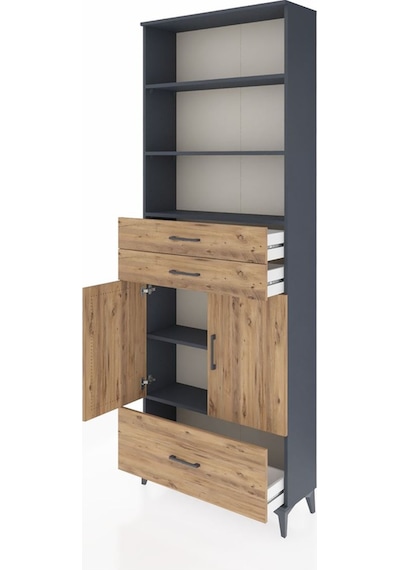 Arges Dolap 5 Raflı 3 Çekmeceli 2 Kapaklı 88x30x243 Antrasit-çam Antrasit
