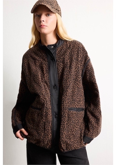 Defacto Relaxed Fit Bisiklet Yaka Leopar Desenli Çıtçıtlı Mont H8587ax26wnbk81 Siyah-bk81