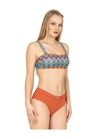 Endeep Kadın Dokulu Desenli Straplez Bikini Takımı Turuncu