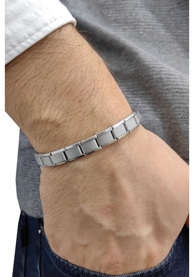 Chavin 9 mm Germanyum Lastikli Mat Gri Çelik Unisex Bileklik eu68