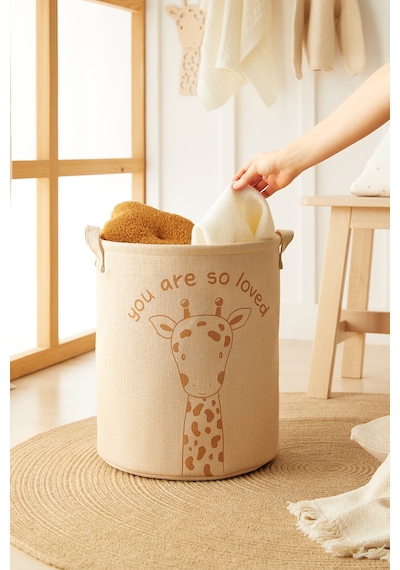 Ocean Home Textile Çocuk Odası Sevimli Zürafa Jüt Keten Kumaş Oyuncak Sepeti 33 x 40 cm