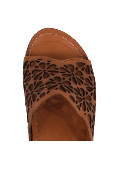 Napa Shoes Rahat Kalıp Lazer Detaylı Hakiki Deri Kadın Dolgu Topuk Terlik Napa-226l Taba