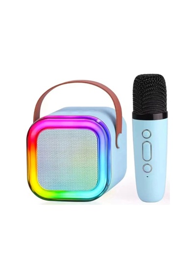 Karaoke Kablosuz Hoparlör Mikrofonlu Rgb Işıklı Bluetooth Speaker Tf Kart/usb Mavi.gzpde