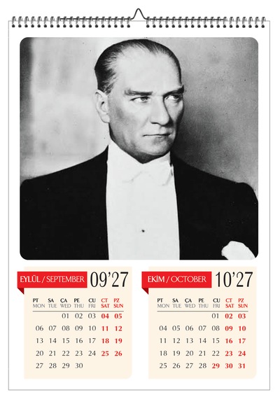 2027 Mustafa Kemal Atatürk Duvar Takvimi-a3 Ebat-6 Sayfa Fotoğraf Kağıdına Baskılı-atatürk İmzalı Pvc Kapaklı Diğer