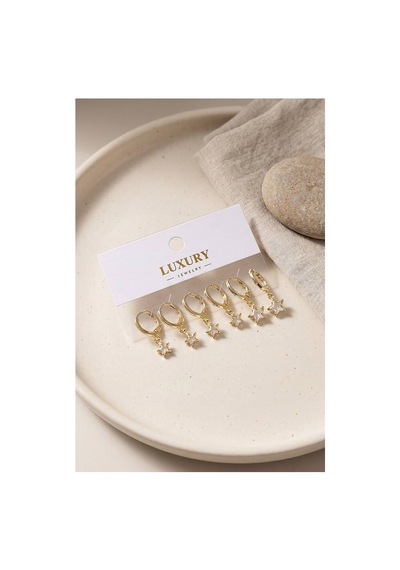 Yıldız Zirkon Taşlı Gold Renk Pirinç Set Küpe Tj-bkp11992 Evimdeyokyok