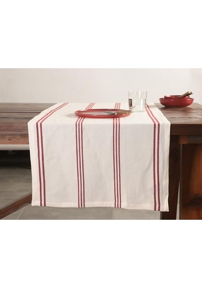 Chantilly Kırmızı Çizgili Pamuk Runner 50x150cm Açık Bej