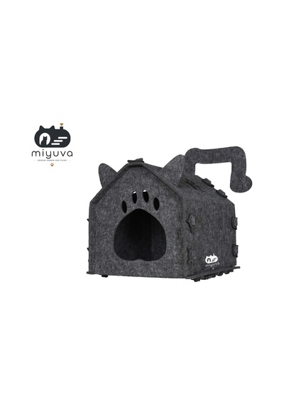 Keçe Kedi Evi Demonte, Yıkanabilir, Taşınabilir Kedi Kulübesi Pati Gri