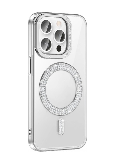 Apple Uyumlu iPhone 14 Pro Max Kılıf Pırlanta Taş Tasarımlı M-safe Şarj Özellikli Zore Karetta Silikon Kapa