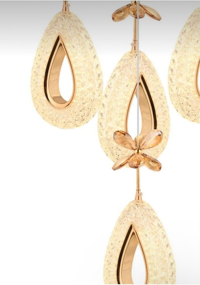 LumiaLighting Damla Model 4'lü Gold Kumandalı 3 Renk Modu Ledli Kristal Taşlı Modern Salon Mutfak Oturma Odası Led Avize Altın
