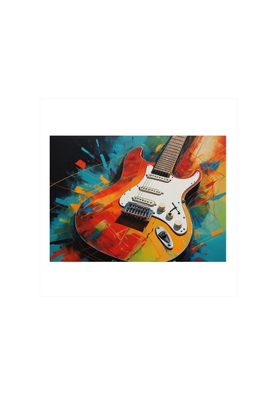 Renk Patlaması Ve Gitar Model Ahşap Tablo